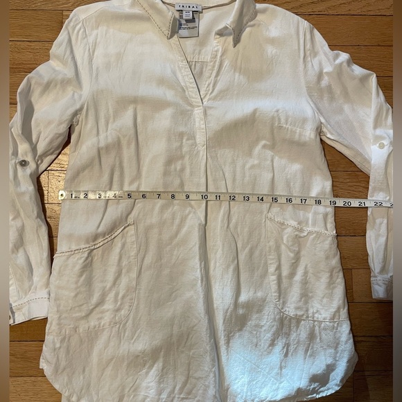 Tribal Women's Cream Linen Tunic Top Size M - Picture 10 of 11